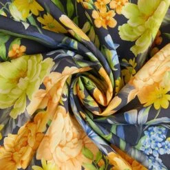 Light Cotton Fabric Graceful Flowers – Navy Blue -Tailor Supplies Sales Store SZ00 369