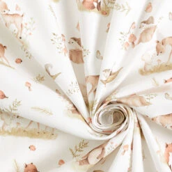 Poplin Sweet Woodland Animals Digital Print – Offwhite -Tailor Supplies Sales Store SZ00 396