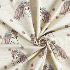 Cotton Jersey Glitter Horses And Flowers – Natural/silver -Tailor Supplies Sales Store SZ00 40