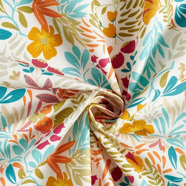 Coated Cotton Colourful Flowers – White/aqua Blue 5 Coated Cotton Colourful Flowers – White/aqua Blue - Image 3