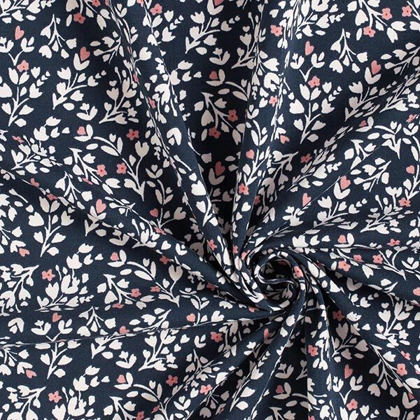 Cotton Jersey Sweet Little Flowers With Hearts – Navy Blue 5 Cotton Jersey Sweet Little Flowers With Hearts – Navy Blue - Image 3