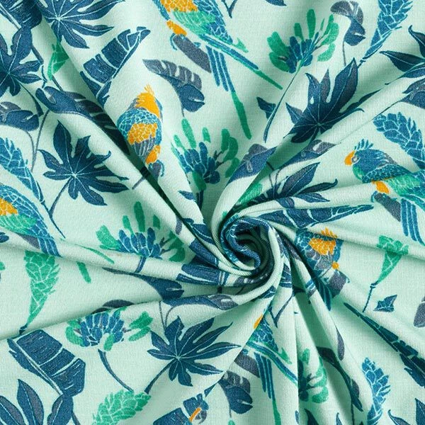 Bamboo Jersey, Birds & Leaves – Pastel Green 5 Bamboo Jersey, Birds & Leaves – Pastel Green - Image 3