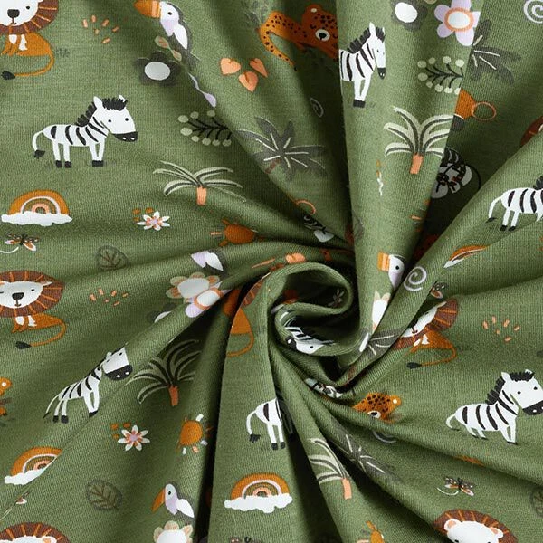 GOTS Cotton Jersey Cute Jungle Animals – Pine 6 GOTS Cotton Jersey Cute Jungle Animals – Pine - Image 4