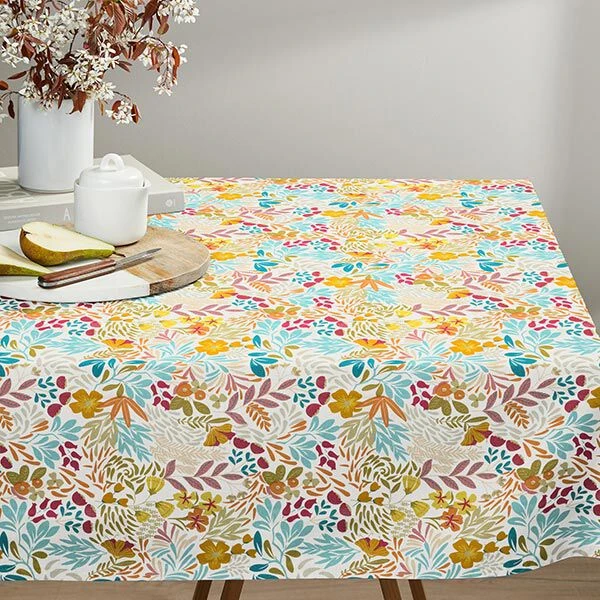 Coated Cotton Colourful Flowers – White/aqua Blue 8 Coated Cotton Colourful Flowers – White/aqua Blue - Image 6