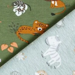 GOTS Cotton Jersey Cute Jungle Animals – Pine 12 GOTS Cotton Jersey Cute Jungle Animals – Pine -Tailor Supplies Sales Store ZB01 107