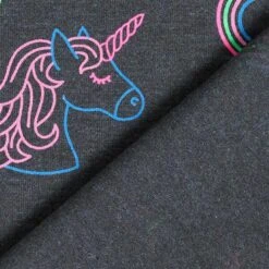 Cotton Jersey Neon Unicorns And Rainbows – Anthracite -Tailor Supplies Sales Store ZB01 189