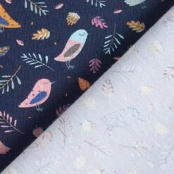 Cotton Jersey Birds In A Shower Of Leaves– Navy Blue -Tailor Supplies Sales Store ZB01 395