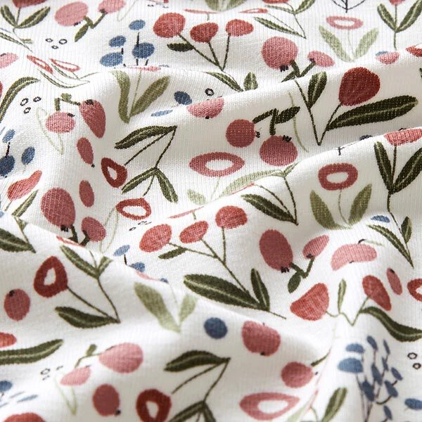 Cotton Jersey Flower Meadow With Little Apples– Offwhite 4 Cotton Jersey Flower Meadow With Little Apples– Offwhite - Image 2