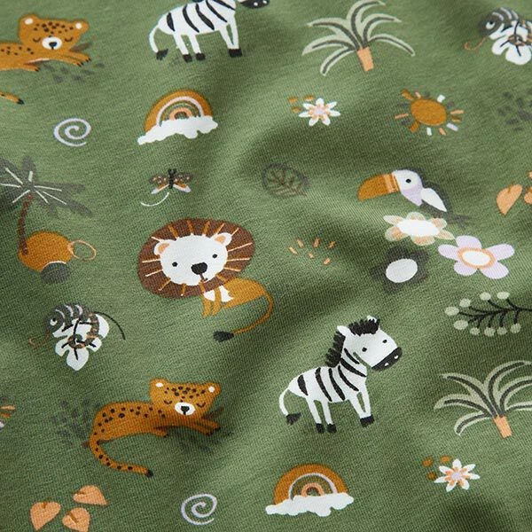 GOTS Cotton Jersey Cute Jungle Animals – Pine 4 GOTS Cotton Jersey Cute Jungle Animals – Pine - Image 2