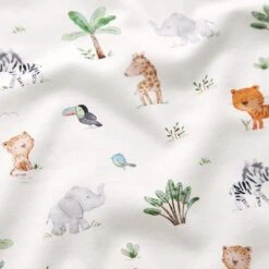 GOTS Cotton Jersey Baby Jungle Animals Digital Print – Offwhite -Tailor Supplies Sales Store ZB02 228
