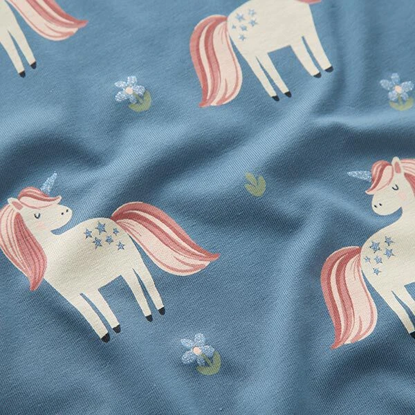 Cotton Jersey Sweet Glitter Unicorns – Blue Grey 4 Cotton Jersey Sweet Glitter Unicorns – Blue Grey - Image 2