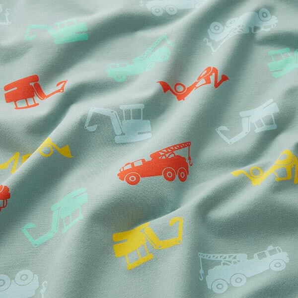 Cotton Jersey Construction Site Vehicles – Dove Blue 4 Cotton Jersey Construction Site Vehicles – Dove Blue - Image 2