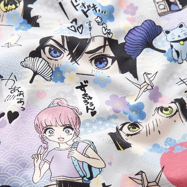 Cotton Jersey Manga World Digital Print – Silver Grey 4 Cotton Jersey Manga World Digital Print – Silver Grey - Image 2