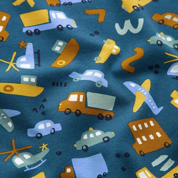 GOTS Cotton Jersey Vehicles – Denim Blue 4 GOTS Cotton Jersey Vehicles – Denim Blue - Image 2