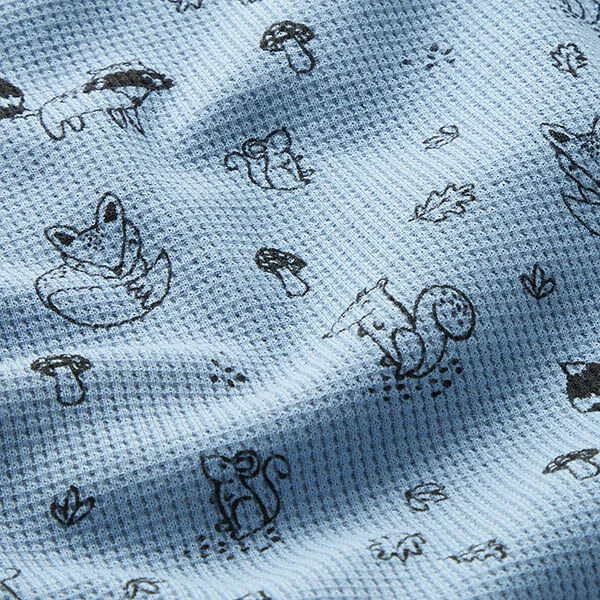 Waffle Jersey Woodland Animals – Steel Blue/black 4 Waffle Jersey Woodland Animals – Steel Blue/black - Image 2