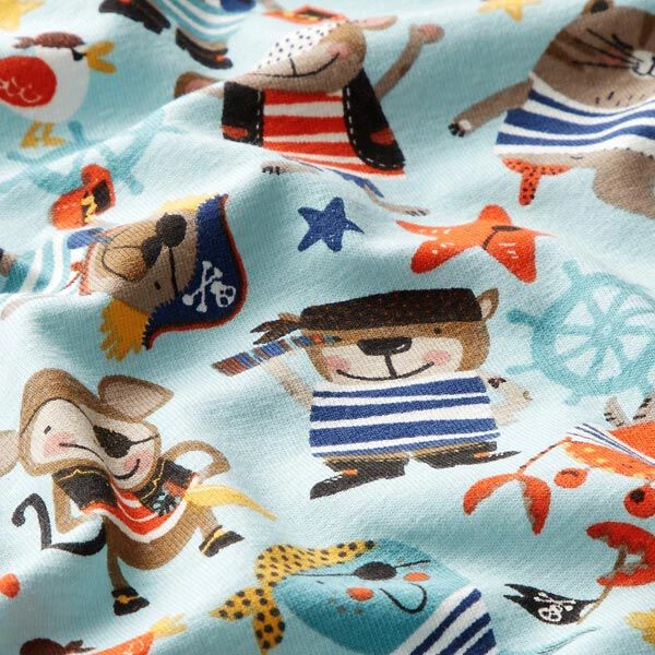 Cotton Jersey Pirate Animals– Aqua Blue 4 Cotton Jersey Pirate Animals– Aqua Blue - Image 2