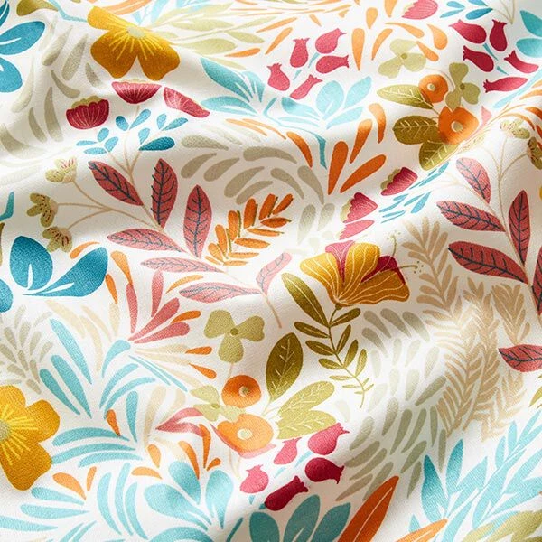 Coated Cotton Colourful Flowers – White/aqua Blue 4 Coated Cotton Colourful Flowers – White/aqua Blue - Image 2