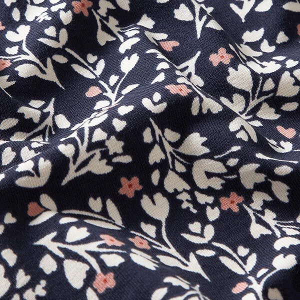 Cotton Jersey Sweet Little Flowers With Hearts – Navy Blue 4 Cotton Jersey Sweet Little Flowers With Hearts – Navy Blue - Image 2