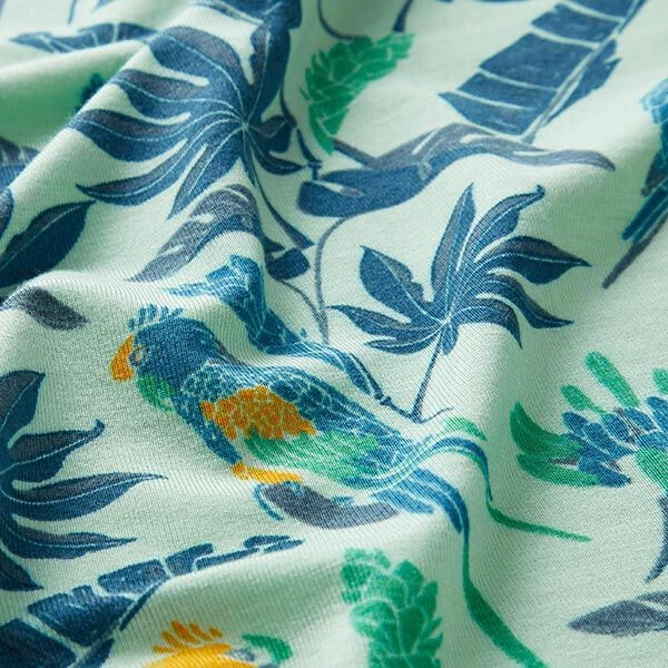 Bamboo Jersey, Birds & Leaves – Pastel Green 4 Bamboo Jersey, Birds & Leaves – Pastel Green - Image 2
