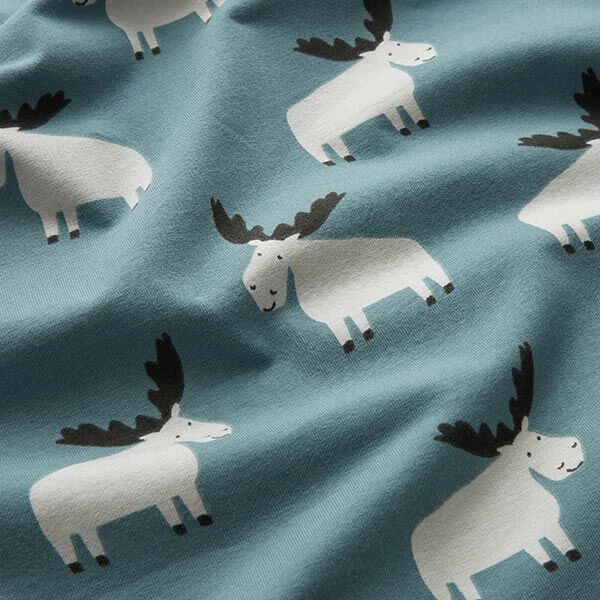 Cotton Jersey Cute Moose – Blue Grey 4 Cotton Jersey Cute Moose – Blue Grey - Image 2