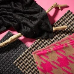 Houndstooth Cotton Blend Coating Fabric – Black/anemone -Tailor Supplies Sales Store ZB03 288