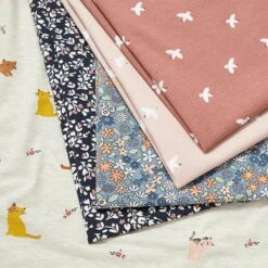 Cotton Jersey Cats And Little Flowers – Natural/light Grey -Tailor Supplies Sales Store ZB03 89