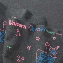 Cotton Jersey Neon Unicorns And Rainbows – Anthracite -Tailor Supplies Sales Store ZB04 58