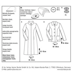 Coat | Jacket, Burda 6461 | 34 - 46 -Tailor Supplies Sales Store ZB11 127