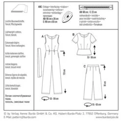 Jumpsuit / Top /Pants, Burda 6516 -Tailor Supplies Sales Store ZB11 185