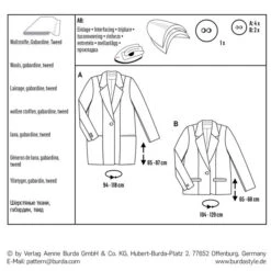 Wide Cut Jacket | Blazer, Burda 6463 | 34 - 46 -Tailor Supplies Sales Store ZB11