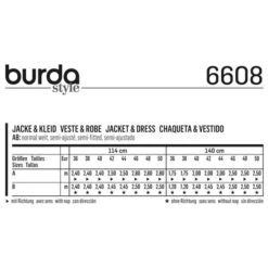 Jacket/Dress, Burda 6608 -Tailor Supplies Sales Store ZB11 53